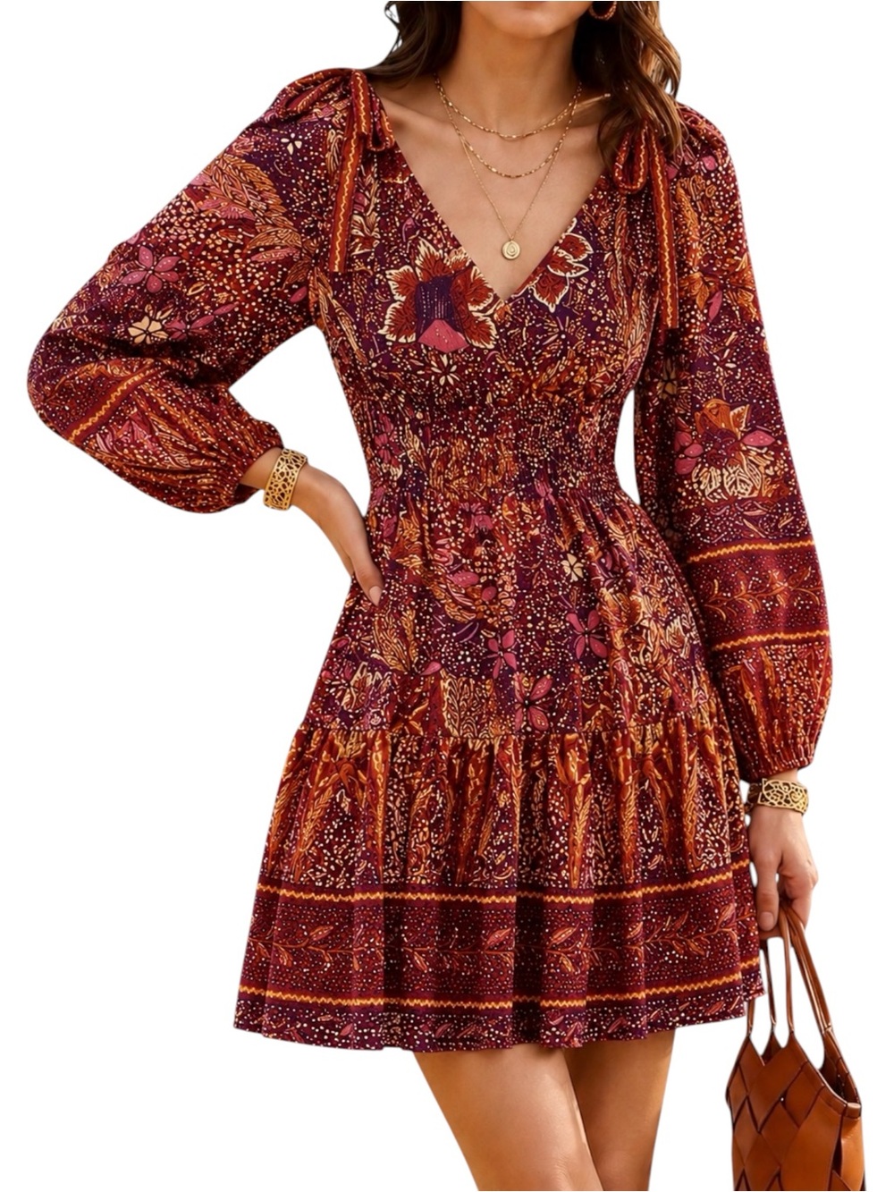 ULLA JOHNSON Anika Romantic V Neck Bows Mini Dress US 2 (Runs Large)